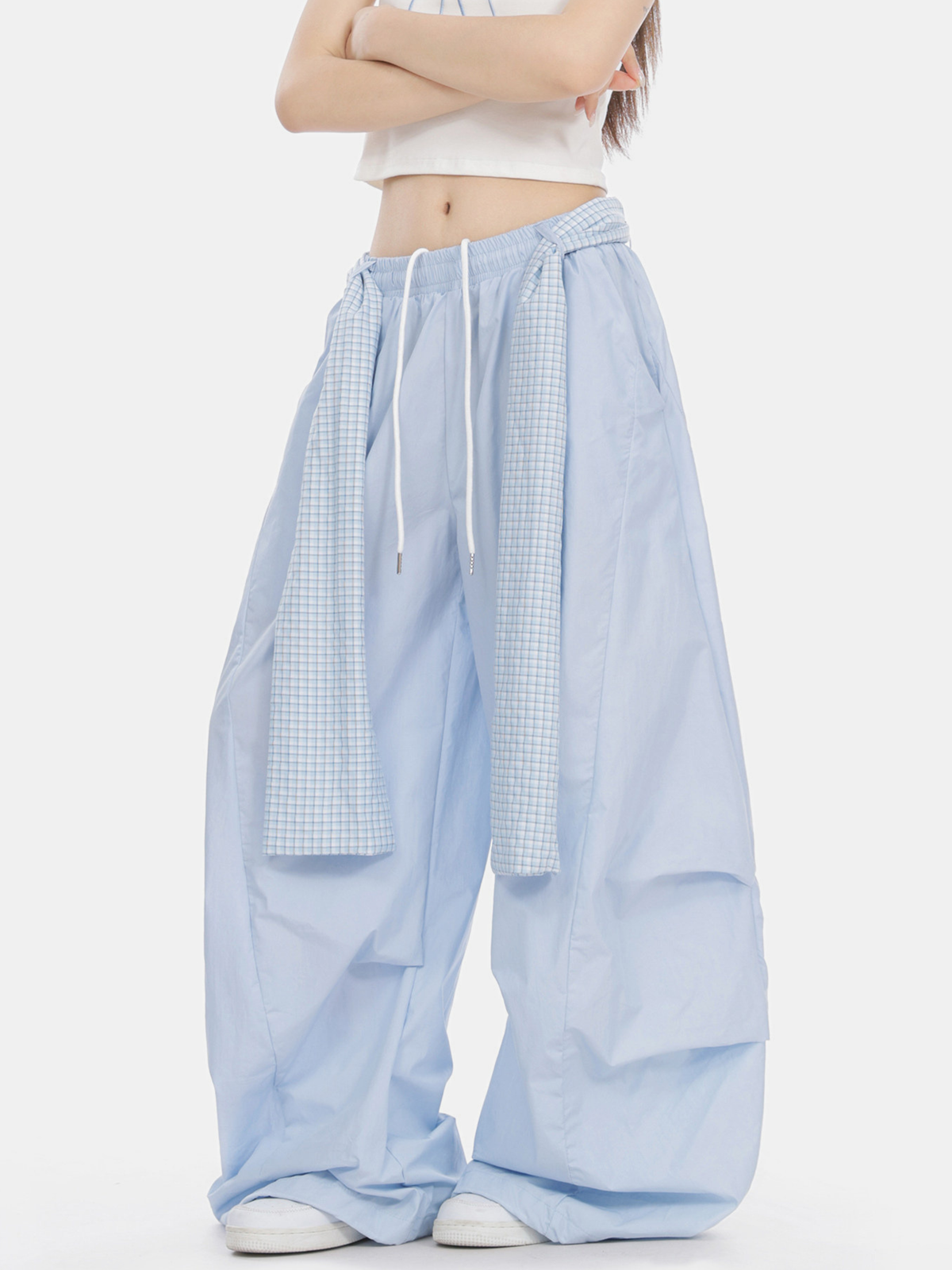 SoftEarth - Women's Plaid Panel Belt Straight-Leg Pants